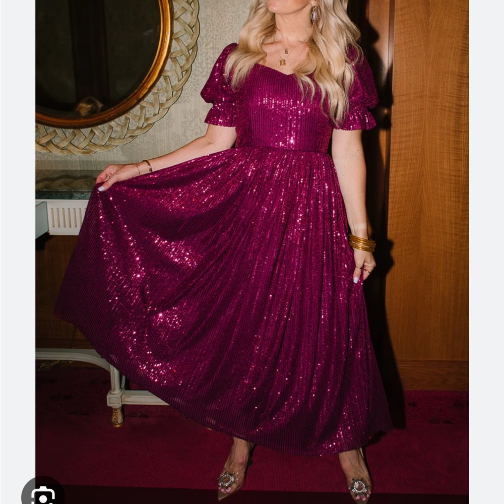 Ivy City Co Clara Dress in Plum Sequins M